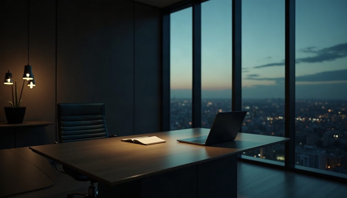 Quiet private office at dusk